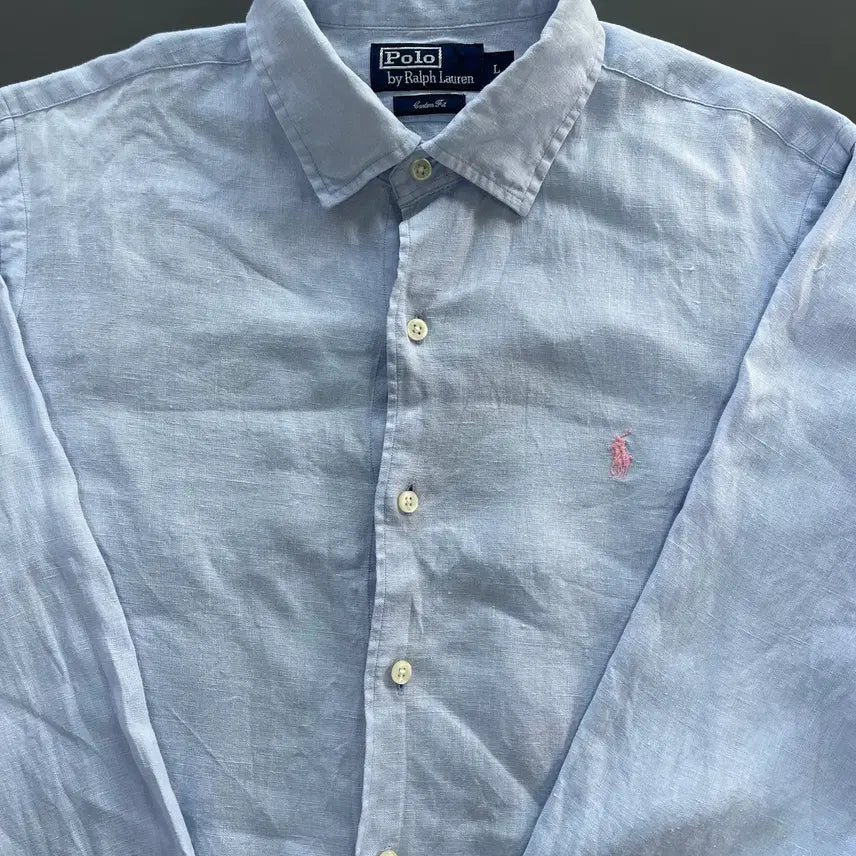 [BUNJANG] Polo Ralph Lauren Linen Dress Shirt / [L] 폴로 랄프로렌 자수 로고 린넨 드레스 셔츠 커스텀핏