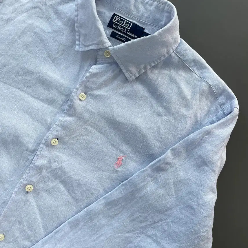 [BUNJANG] Polo Ralph Lauren Linen Dress Shirt / [L] 폴로 랄프로렌 자수 로고 린넨 드레스 셔츠 커스텀핏
