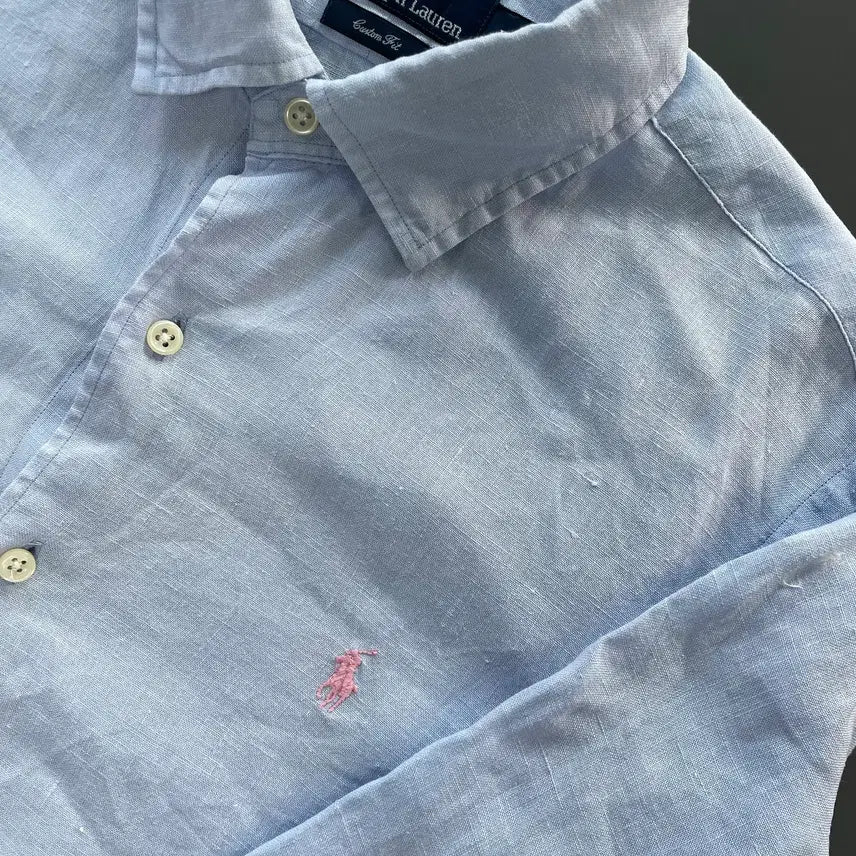 [BUNJANG] Polo Ralph Lauren Linen Dress Shirt / [L] 폴로 랄프로렌 자수 로고 린넨 드레스 셔츠 커스텀핏