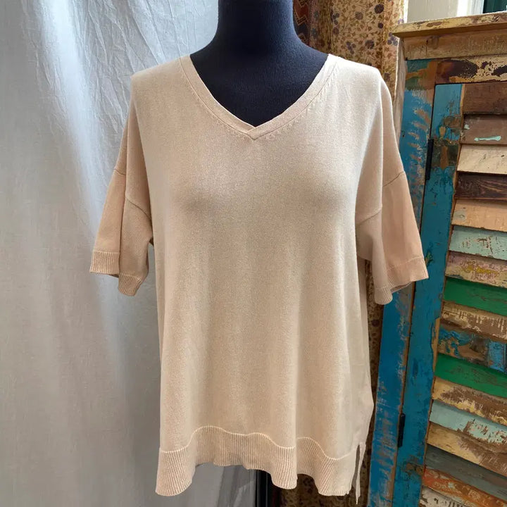 [BUNJANG] LOWRYS FARM Beige Short Sleeve Knit Top (M) / LOWRYS FARM 베이지 반팔니트탑(M)