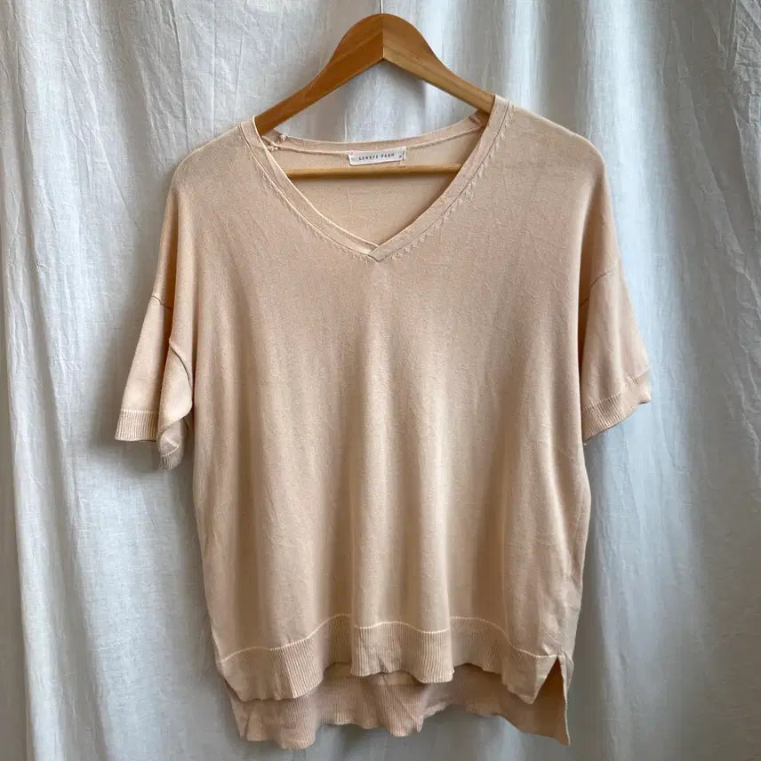 [BUNJANG] LOWRYS FARM Beige Short Sleeve Knit Top (M) / LOWRYS FARM 베이지 반팔니트탑(M)