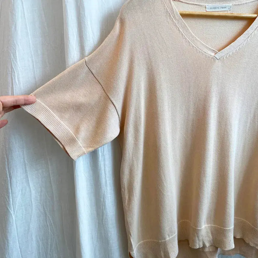 [BUNJANG] LOWRYS FARM Beige Short Sleeve Knit Top (M) / LOWRYS FARM 베이지 반팔니트탑(M)