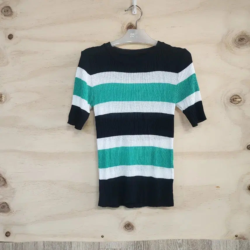 [BUNJANG] Striped Knit Summer Short Sleeve Top / 549) 여성 여름 니트 반팔티
