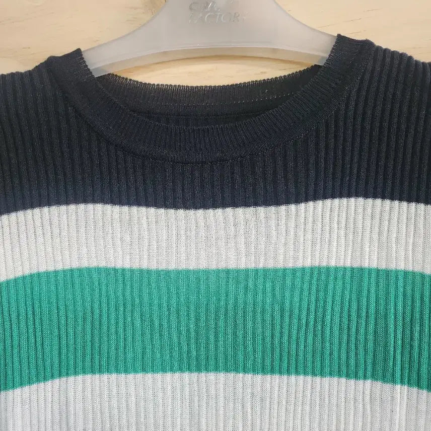 [BUNJANG] Striped Knit Summer Short Sleeve Top / 549) 여성 여름 니트 반팔티