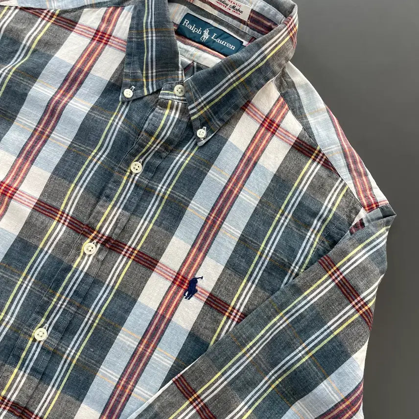 [BUNJANG] Polo Ralph Lauren Linen Tartan Check Shirt / [M] 폴로 랄프로렌 자수 로고 린넨 타탄 체크 셔츠
