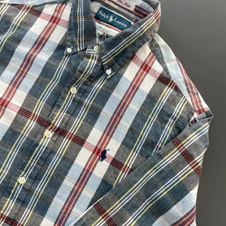 [BUNJANG] Polo Ralph Lauren Linen Tartan Check Shirt / [M] 폴로 랄프로렌 자수 로고 린넨 타탄 체크 셔츠