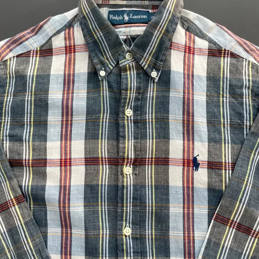 [BUNJANG] Polo Ralph Lauren Linen Tartan Check Shirt / [M] 폴로 랄프로렌 자수 로고 린넨 타탄 체크 셔츠