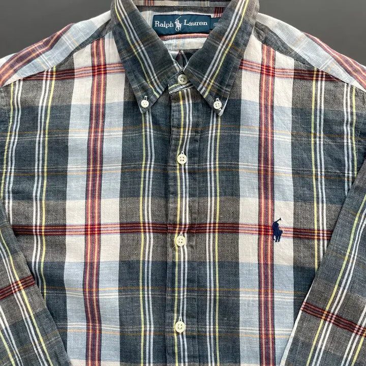 [BUNJANG] Polo Ralph Lauren Linen Tartan Check Shirt / [M] 폴로 랄프로렌 자수 로고 린넨 타탄 체크 셔츠