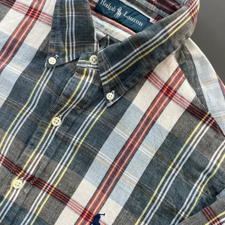 [BUNJANG] Polo Ralph Lauren Linen Tartan Check Shirt / [M] 폴로 랄프로렌 자수 로고 린넨 타탄 체크 셔츠
