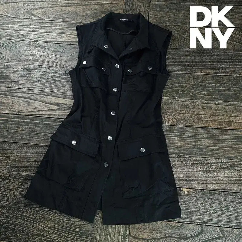 [BUNJANG] DKNY Multi Pocket Long Field Vest Black M20207 / 도나카란뉴욕 멀티 포켓 롱 야상 베스트 블랙 M20207