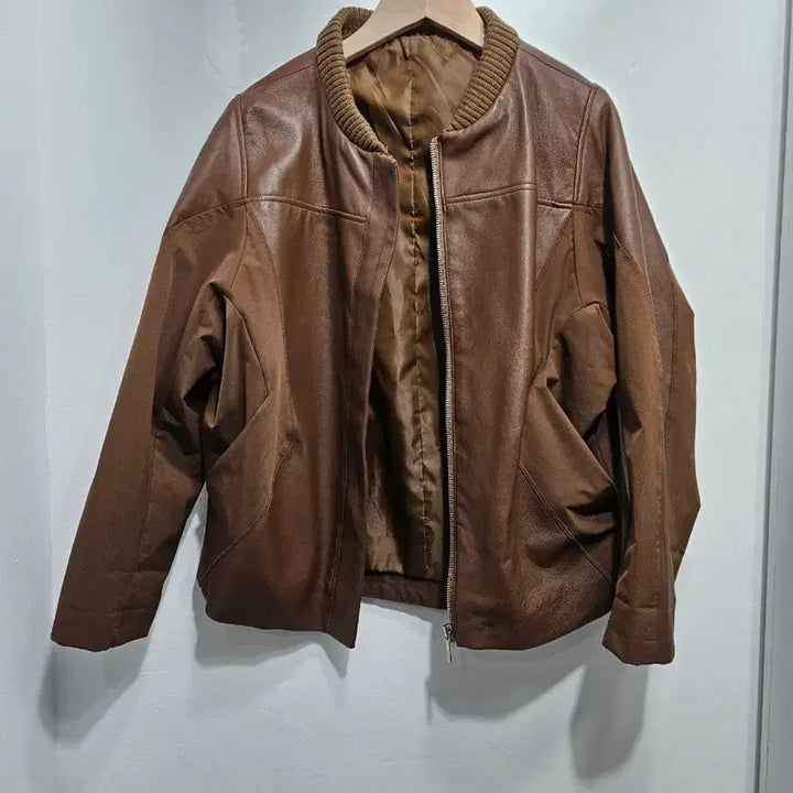 [BUNJANG] Hilumming Brown Leather Bomber Jacket / 허밍(Hilumming)브라운 레더 봄버 자켓