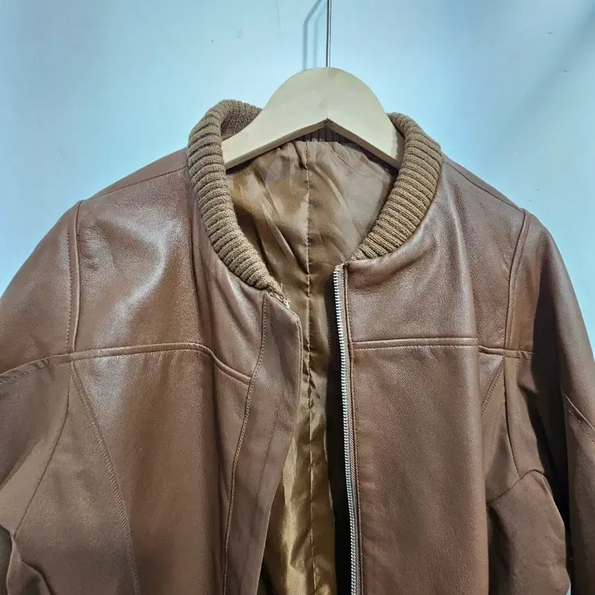 [BUNJANG] Hilumming Brown Leather Bomber Jacket / 허밍(Hilumming)브라운 레더 봄버 자켓