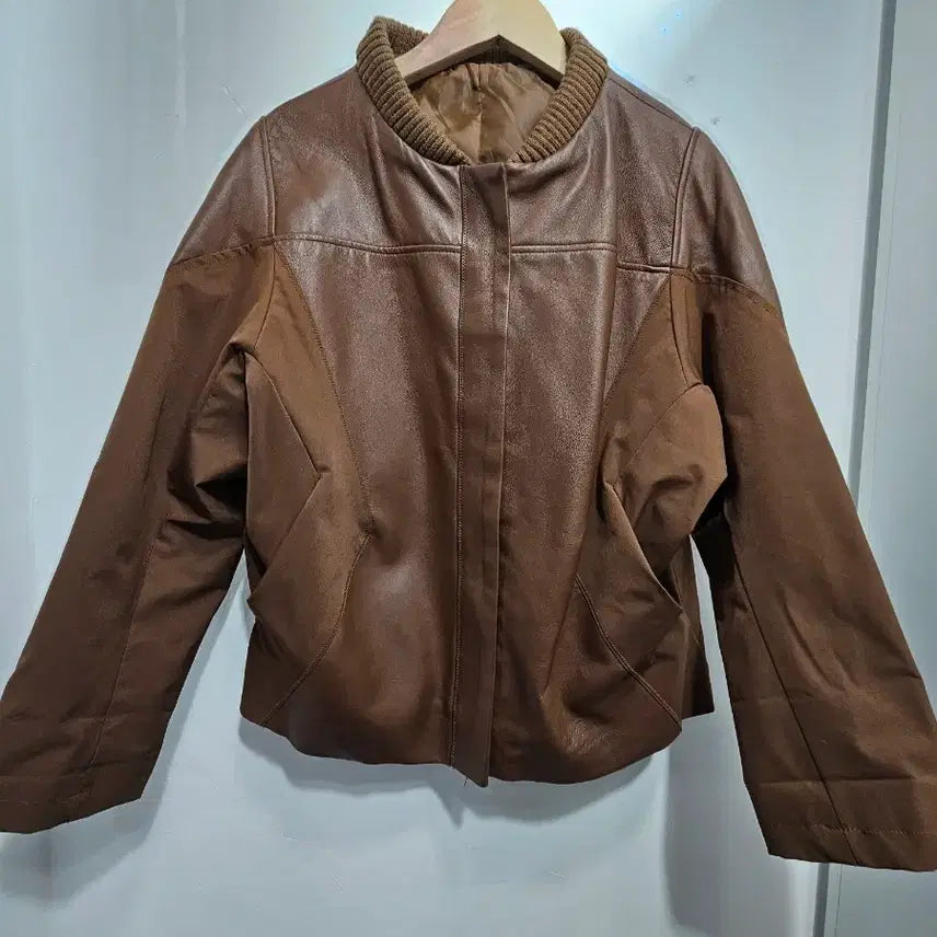 [BUNJANG] Hilumming Brown Leather Bomber Jacket / 허밍(Hilumming)브라운 레더 봄버 자켓