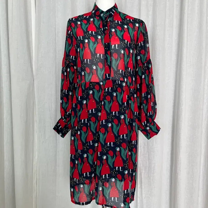 [BUNJANG] Patterned Chiffon Shirt Dress / 새상품//패턴 셔츠 쉬폰원피스