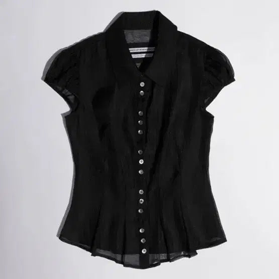 [SOLD OUT] 스컬프터 sheer pleated hem blouse black