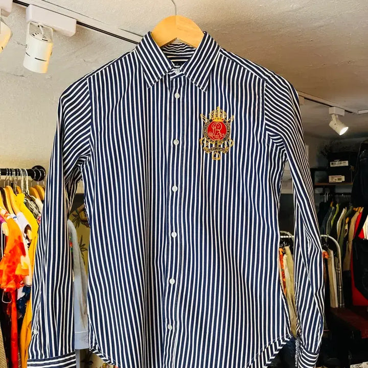 [BUNJANG] Polo Ralph Lauren Crest Embroidered Stripe Shirt / 폴로 랄프로렌 크레스트 자수 스트라이프 셔츠