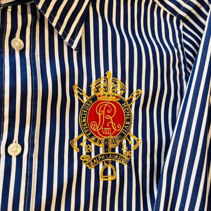 [BUNJANG] Polo Ralph Lauren Crest Embroidered Stripe Shirt / 폴로 랄프로렌 크레스트 자수 스트라이프 셔츠