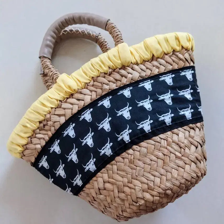 [BUNJANG] French Rattan Leather Tote Bag / 프랑스 라탄 소가죽 손잡이 토트백