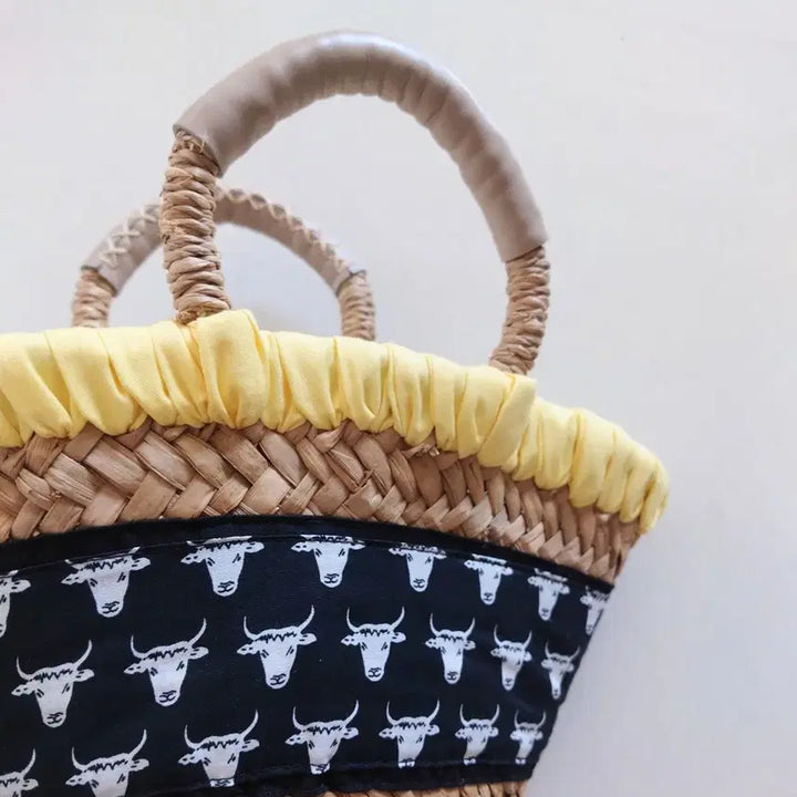 [BUNJANG] French Rattan Leather Tote Bag / 프랑스 라탄 소가죽 손잡이 토트백
