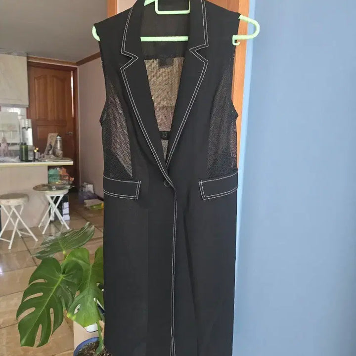 [BUNJANG] Black Mesh Panel Long Vest 66 / 블랙 메쉬 배색 롱 베스트 66