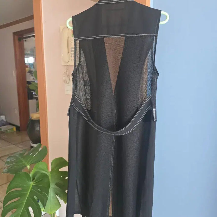 [BUNJANG] Black Mesh Panel Long Vest 66 / 블랙 메쉬 배색 롱 베스트 66