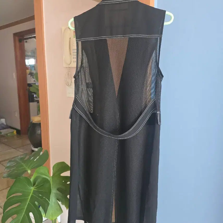 [BUNJANG] Black Mesh Panel Long Vest 66 / 블랙 메쉬 배색 롱 베스트 66
