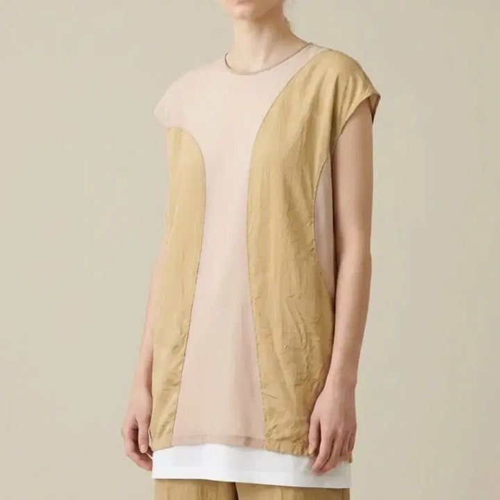 [BUNJANG] LEBEIGE Sleeveless Long Blouse / 르베이지 배색 슬리브리스 롱 블라우스 ~66