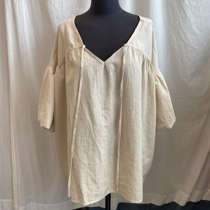[BUNJANG] FRIFUL Beige Oversized Short Sleeve Blouse (L) / FRIFUL 베이지 오버핏 반팔블라우스(L)