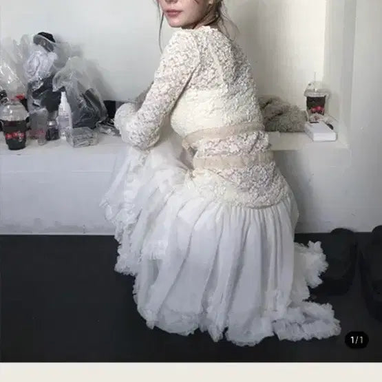 [BUNJANG] Cloudmotion Chiffon Ruffle Skirt White / 클라우드모션 쉬폰 캉캉 프릴 스커트 화이트
