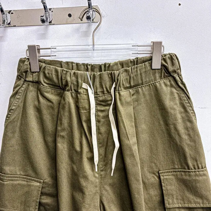 [BUNJANG] Washing Cargo Bermuda Shorts (Free Size) - Khaki / [새상품] 워싱 카고 버뮤다팬츠 (FREE) AF555 카키
