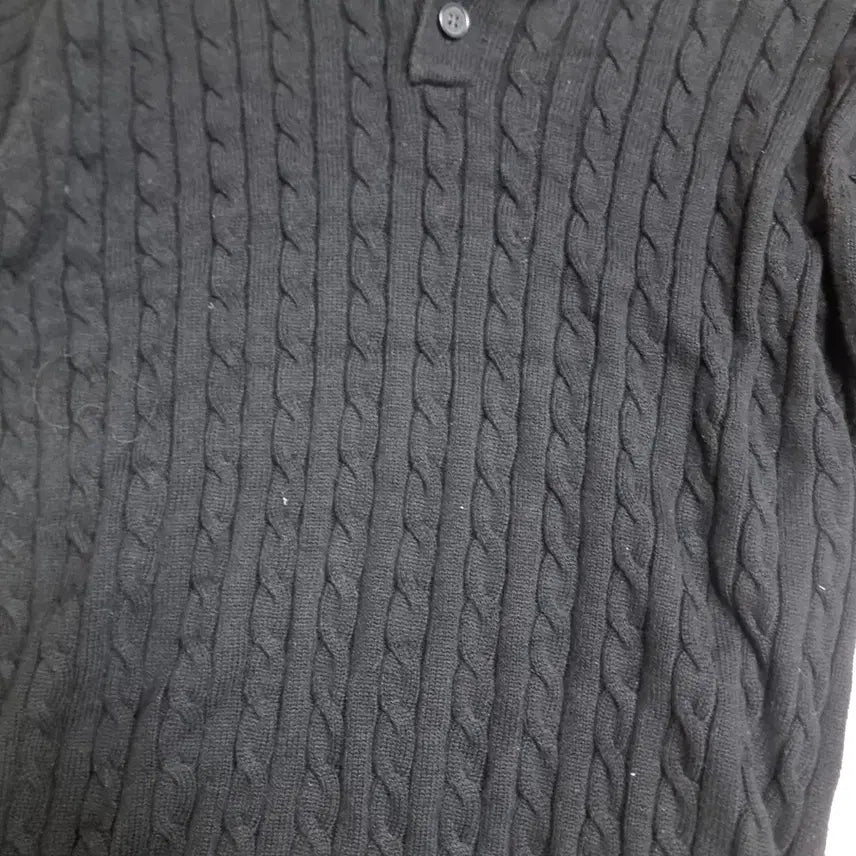 [BUNJANG] Minay Cable Knit Short Sleeve Polo Shirt - Black / minay 케이블 니트 반팔 카라티 블랙