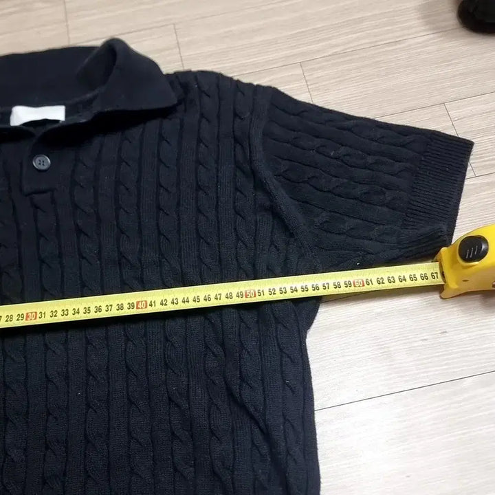 [BUNJANG] Minay Cable Knit Short Sleeve Polo Shirt - Black / minay 케이블 니트 반팔 카라티 블랙