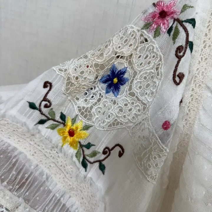 [BUNJANG] Fillyboo Bohemian Embroidered Long Dress / Fillyboo 필리부 롱 드레스 보헤미안 아이보리 자수 원피스 XS