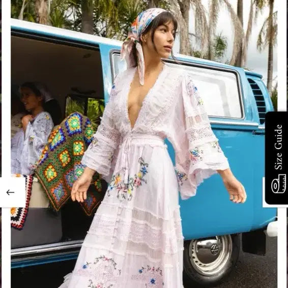 [BUNJANG] Fillyboo Bohemian Embroidered Long Dress / Fillyboo 필리부 롱 드레스 보헤미안 아이보리 자수 원피스 XS