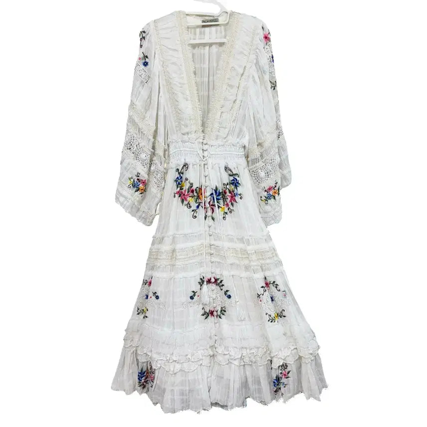 [BUNJANG] Fillyboo Bohemian Embroidered Long Dress / Fillyboo 필리부 롱 드레스 보헤미안 아이보리 자수 원피스 XS
