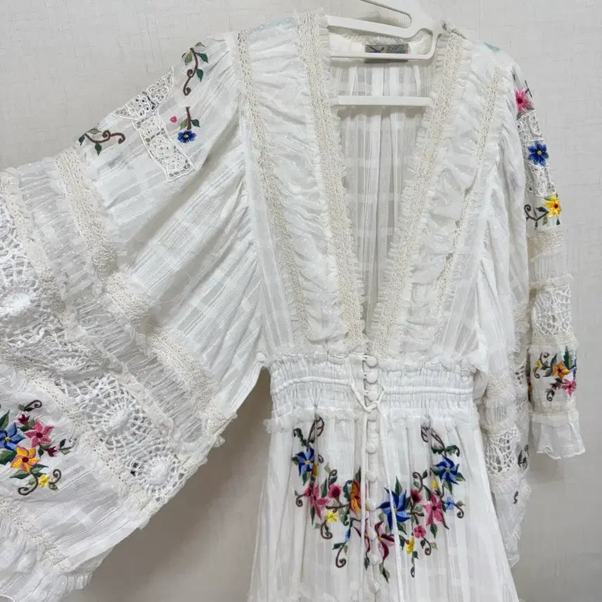 [BUNJANG] Fillyboo Bohemian Embroidered Long Dress / Fillyboo 필리부 롱 드레스 보헤미안 아이보리 자수 원피스 XS