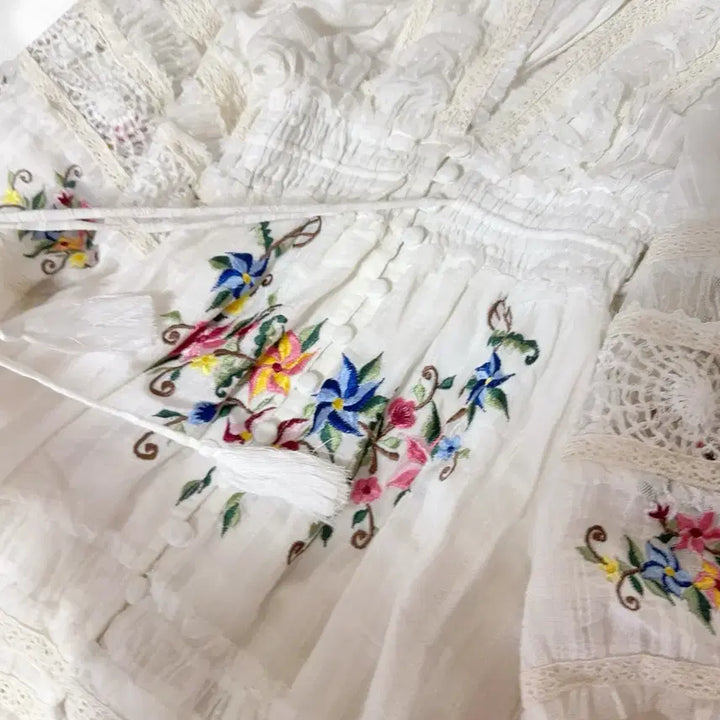 [BUNJANG] Fillyboo Bohemian Embroidered Long Dress / Fillyboo 필리부 롱 드레스 보헤미안 아이보리 자수 원피스 XS