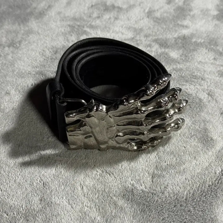 [BUNJANG] Italian Club Skull Hand Black Leather Belt / 이탈리안클럽 해골 손 검정색 가죽 벨트