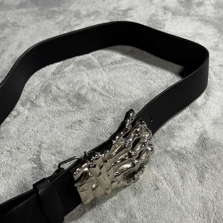 [BUNJANG] Italian Club Skull Hand Black Leather Belt / 이탈리안클럽 해골 손 검정색 가죽 벨트