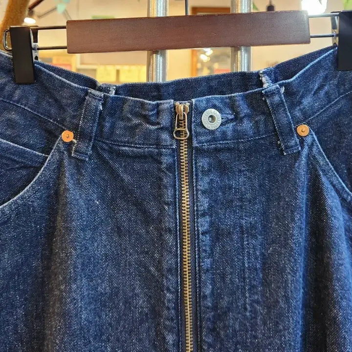 [BUNJANG] Indigo Front Zip A-line Flare Denim Skirt / 일본산 인디고 프론트 지퍼 A라인 플레어 데님 스커트