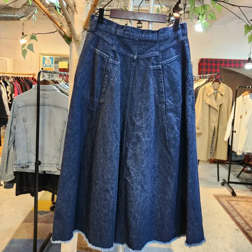 [BUNJANG] Indigo Front Zip A-line Flare Denim Skirt / 일본산 인디고 프론트 지퍼 A라인 플레어 데님 스커트