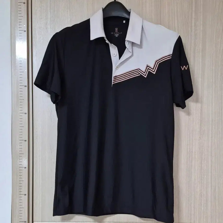 [SOLD OUT] W.ANGLE 블랙 배색 남성 반팔 카라 티셔츠 100 L
