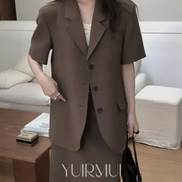 [SOLD OUT] (택채새상품) 르버터 린넨 스티치 오버핏 반팔 자켓 신상
