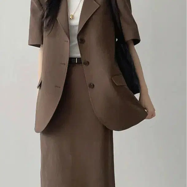 [SOLD OUT] (택채새상품) 르버터 린넨 스티치 오버핏 반팔 자켓 신상