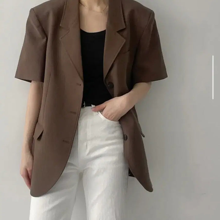 [SOLD OUT] (택채새상품) 르버터 린넨 스티치 오버핏 반팔 자켓 신상