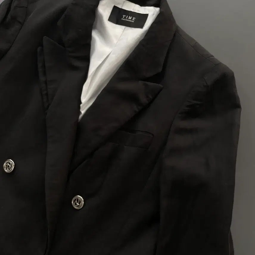[BUNJANG] Time Linen Silk Blend Double Blazer Jacket / [S] 타임 린넨 실크 블랜드 더블 블레이저 자켓