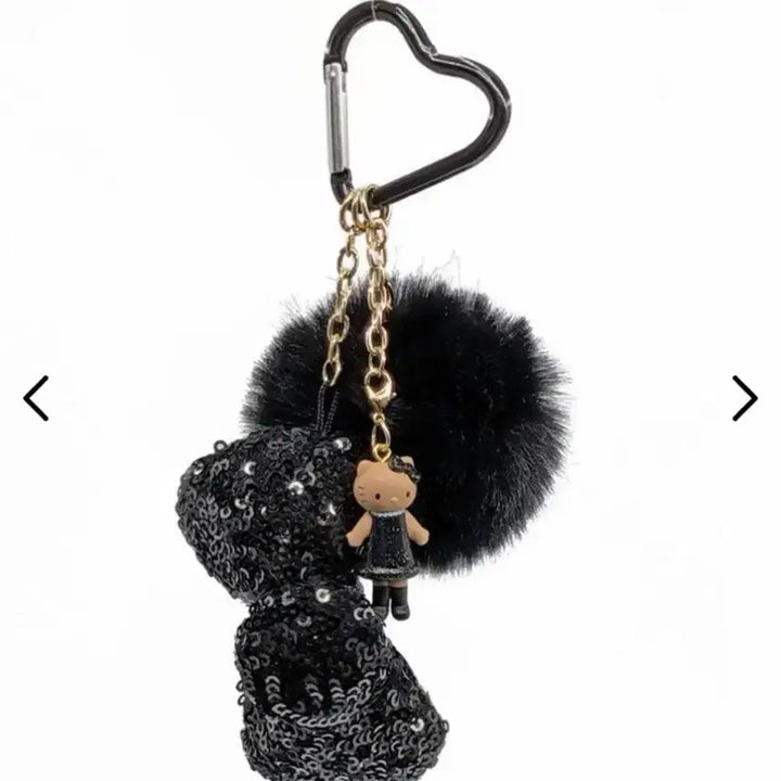 [BUNJANG] Hello Kitty Glitter Ribbon Strap Pom-Pom Tanning Kitty Keychain / 헬로키티 글리터 리본 스트랩 폼폼이 태닝키티 키링