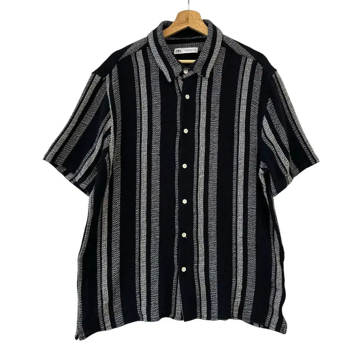 [SOLD OUT] 자라 텍스처 스트라이프 니트 셔츠 네이비 XL 정품