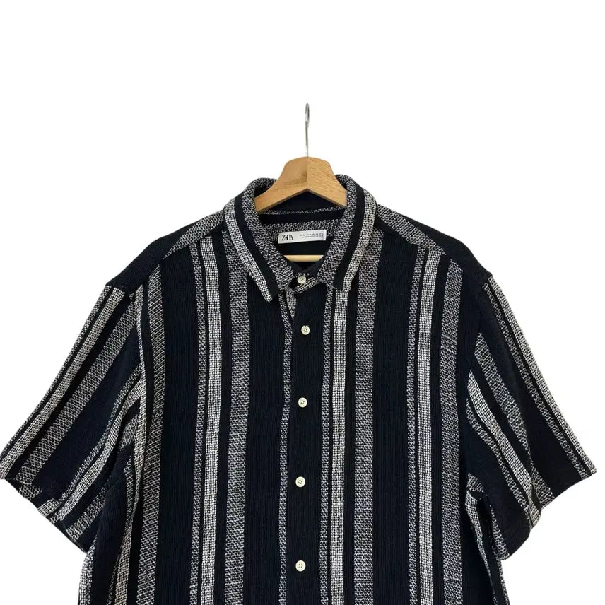 [SOLD OUT] 자라 텍스처 스트라이프 니트 셔츠 네이비 XL 정품