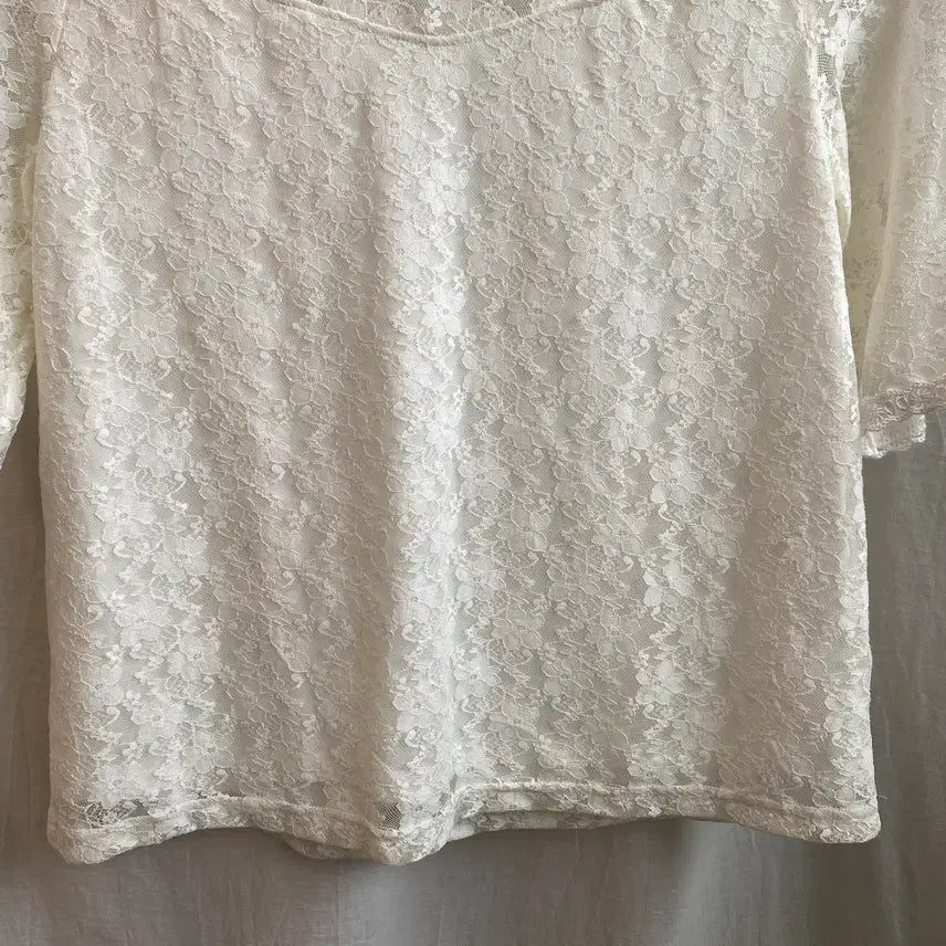 [BUNJANG] ARROW White Lace Short Sleeve Blouse (M) / ARROW 화이트 레이스 반팔블라우스(M)